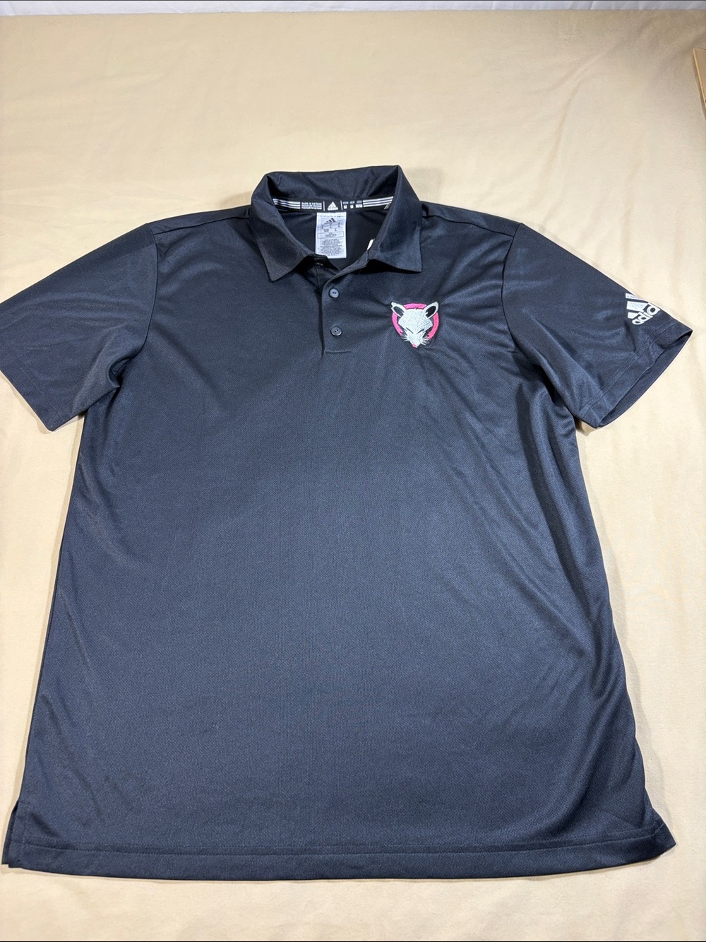 NWTAdidas Grind Polo M Black Aeroready Embroidered Pink Rat Mascot Graphic Polo